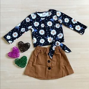 Girls 2 Piece Sunflower Top & Skirt Set